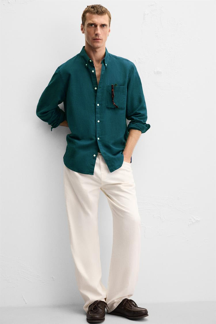 Deep Lagoon Linen Shirt