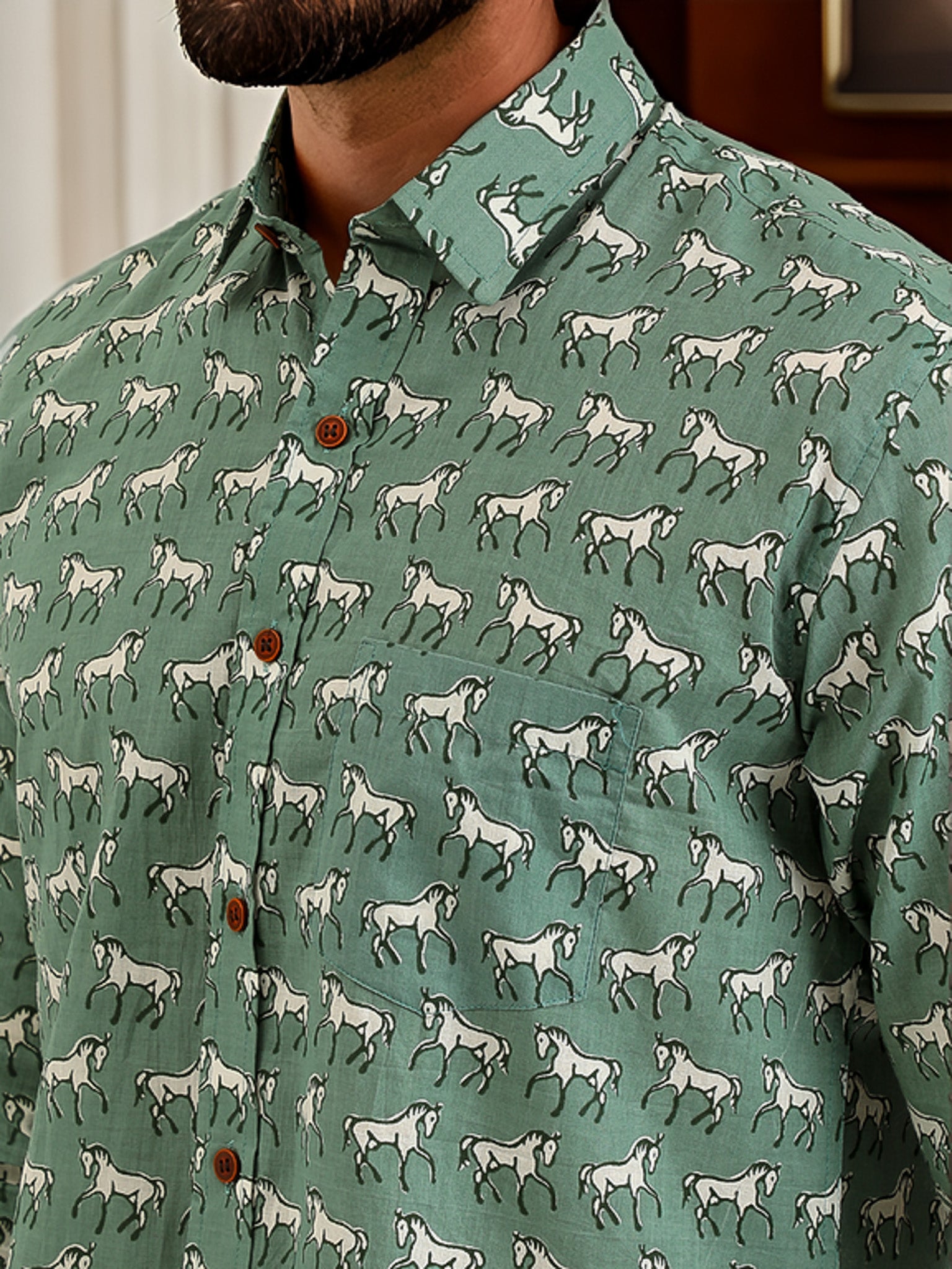 Comfortably Chic Cotton Horse  Print Shirt